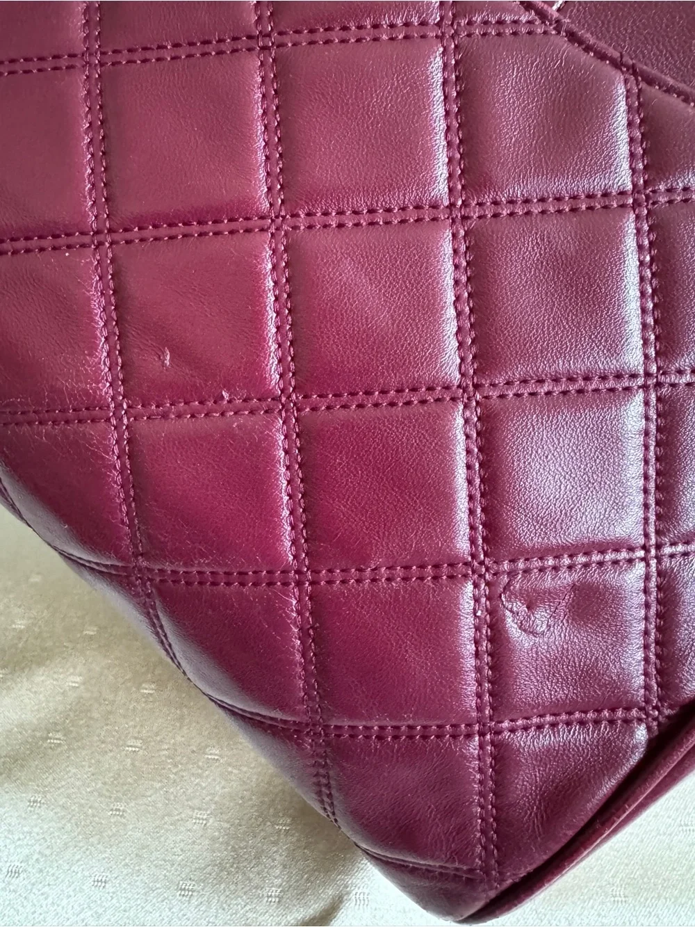 Tory Burch Quilted Leather Tote Shoulder Bag in Burgundy